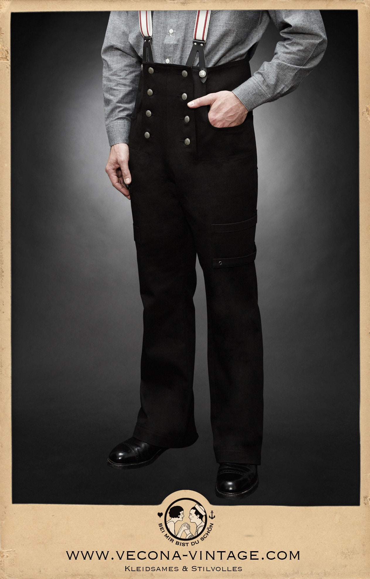 30s 40s WORK TROUSERS Black Cotton Canvas Swing Lindy Hop Pants