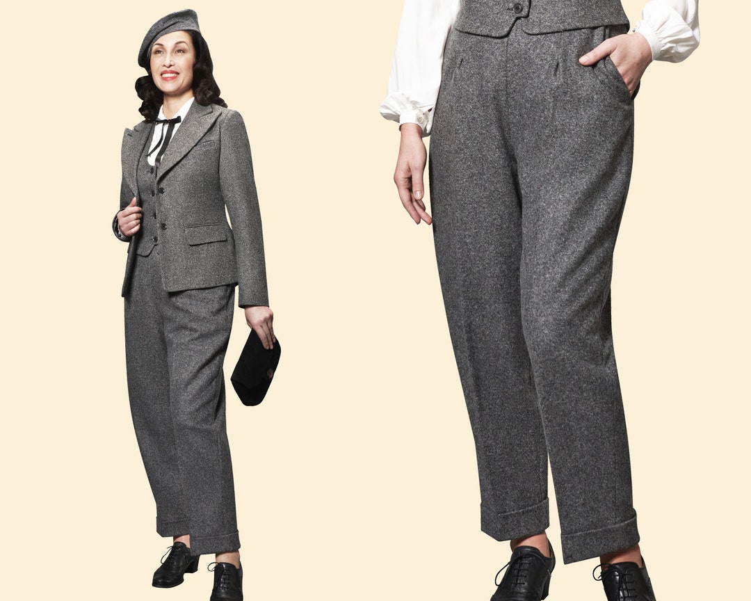 1940s Ladies SLACKS Trousers Wool Tweed Grey Garconne 1930 1940 - Etsy