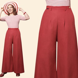 30s 40s ladies linen MARLENE TROUSERS red, cherry red garconne 1930 1940