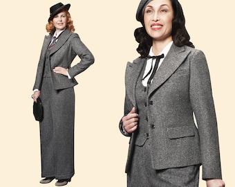 40er 30er 20er Jahre graue Tweed Damen Jacke 100% Schurwolle 1940 1930 1920