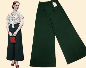 30s bottle green PAJAMA PANTS gabardine slacks 1930 wide leg high waist