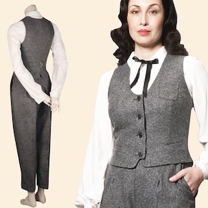 20s 30s 40s ladies WAISTCOAT wool tweed grey garconne dandy 1920 1930 1940