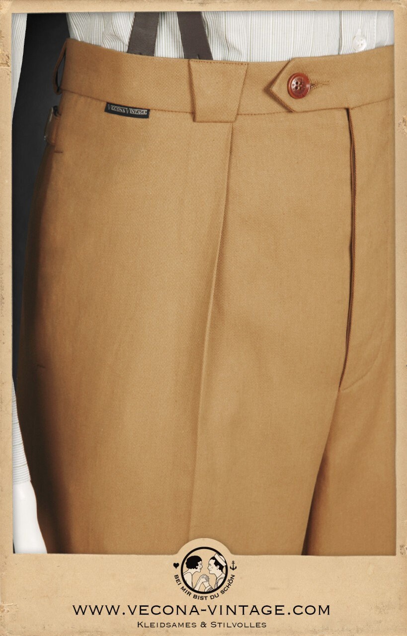 30s 40s Chino Trousers Cotton Tan Swing Lindy Hop Pants 1930 1940