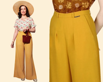 30s mustard yellow PAJAMA PANTS crepe slacks 1930 wide leg high waist