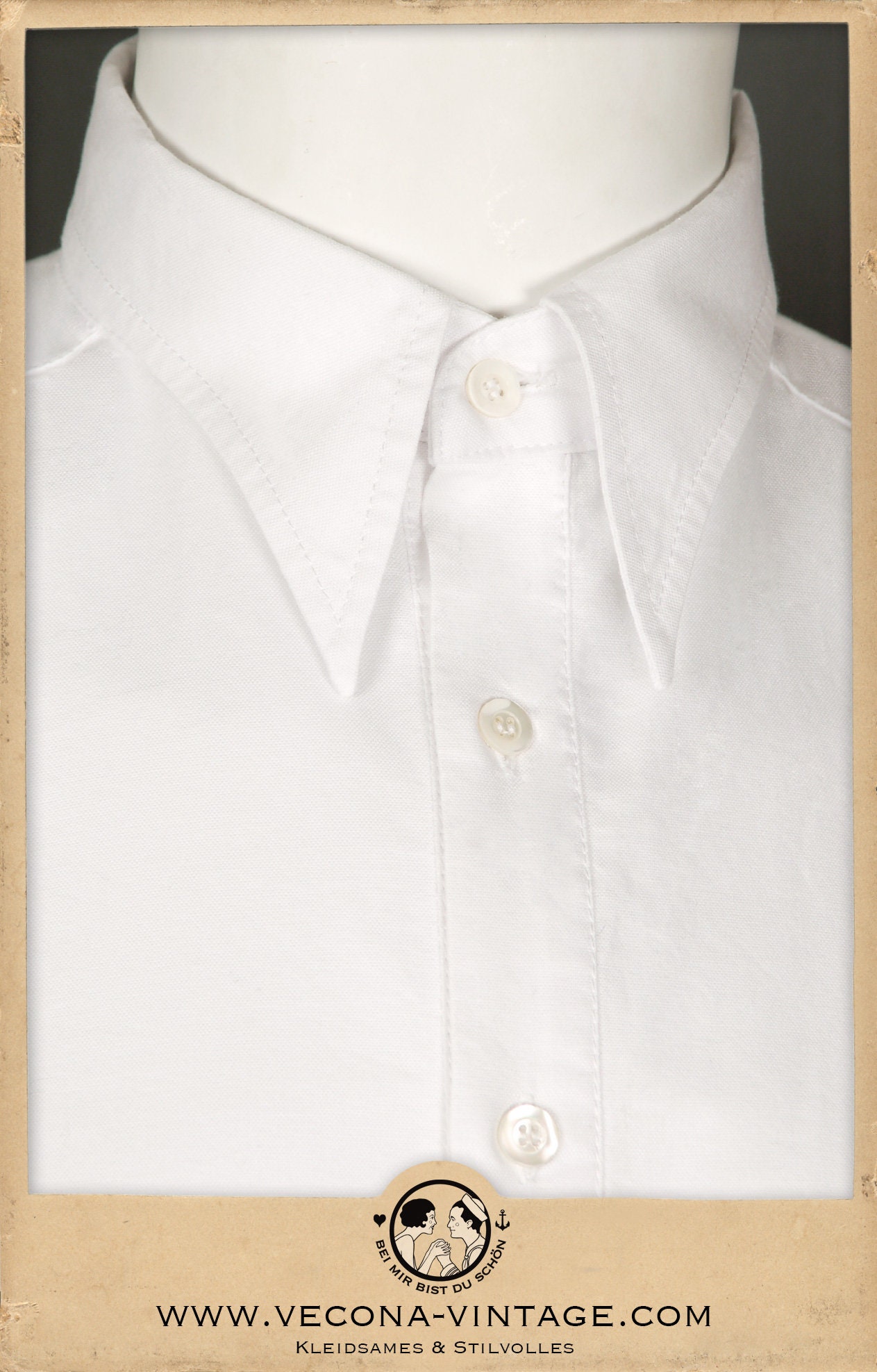 30s 40s Oxford Shirt COTTON CLUB White Spearpoint Collar