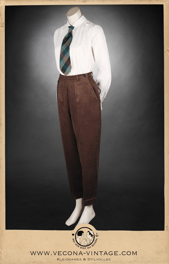 1940s Ladies Corduroy SLACKS Trousers 100% Cotton Brown