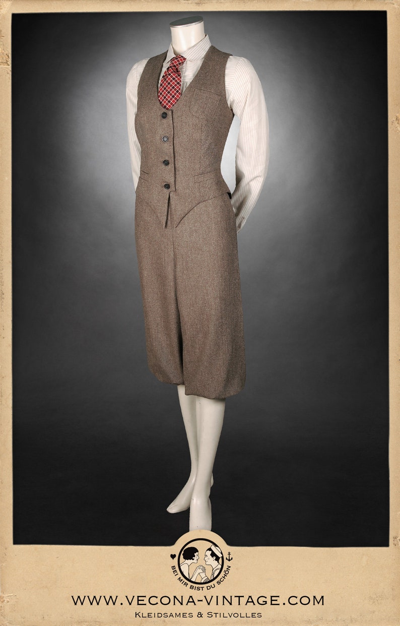 Vintage Shorts, Culottes History 1930s-1950s 20s 30s 40s ladies KNICKERBOCKERS Plus Fourschevron tweed brown 100% Merinowool garconne 1920 1930 1940 $280.82 AT vintagedancer.com