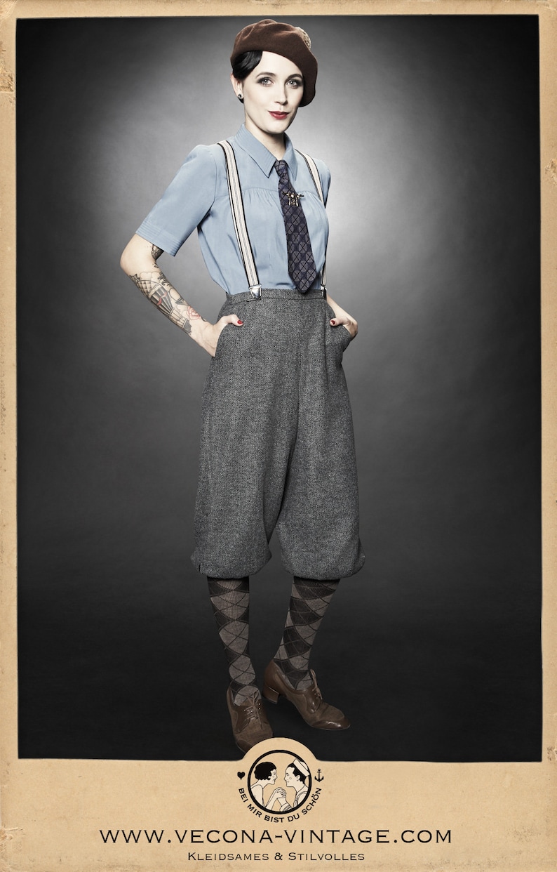 20s 30s 40s ladies KNICKERBOCKERS Plus Fourschevron tweed grey 100% virgin wool garconne 1920 1930 1940 image 3