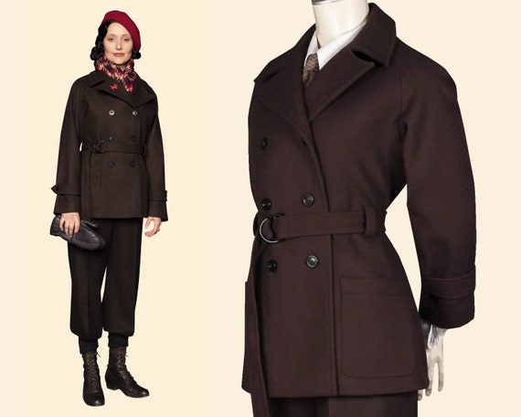 40s 30s 20s Brown Wool Ladies Winter Jacket 100% Virgin Wool 1940