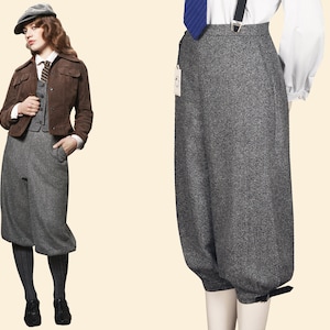 20s 30s 40s ladies KNICKERBOCKERS Plus Fourschevron tweed grey 100% virgin wool garconne 1920 1930 1940 image 1