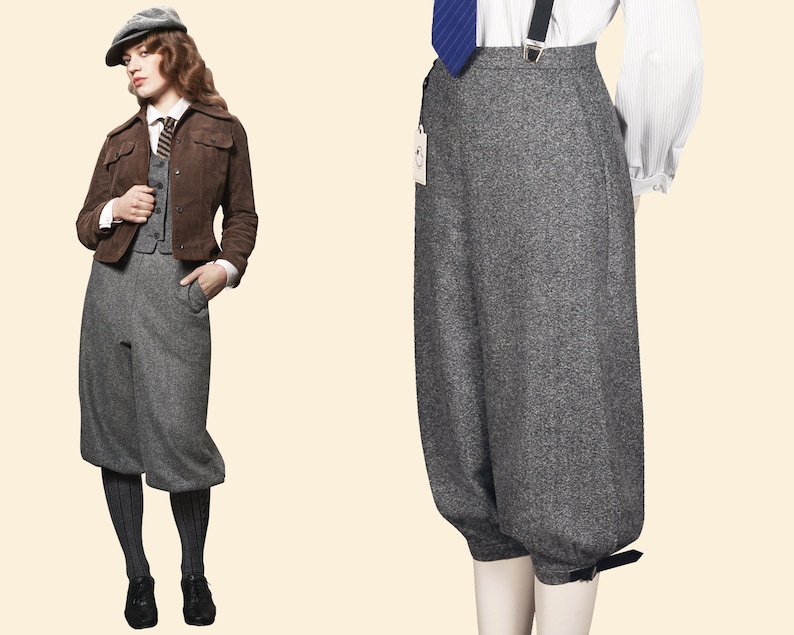 20s 30s 40s ladies KNICKERBOCKERS Plus Fourschevron tweed grey 100% virgin wool garconne 1920 1930 1940 image 1