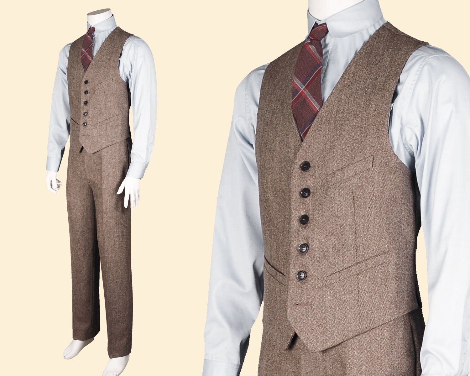 Gilet da uomo, stile retrò, a spina di pesce, in tweed tweed tweed, Earthen, XX-Large Gilet da uomo, stile retrò, a spina di pesce, in tweed tweed tweed, Earthen, XX-Large
