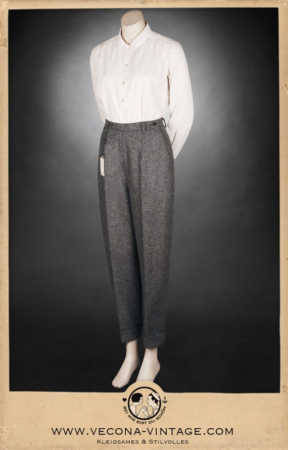 1940s Ladies SLACKS Trousers Wool Tweed Grey Garconne 1930 1940 -   Israel
