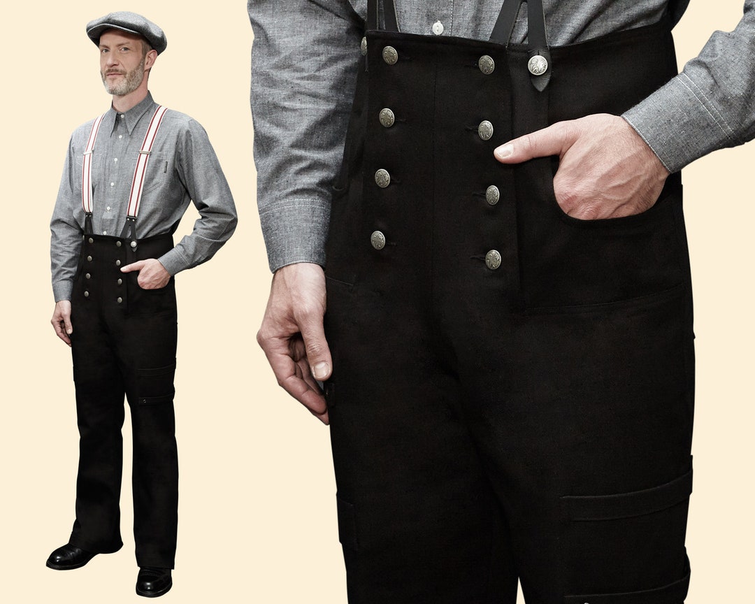 【AGE OLD】40s Style Work Trousers black 30s 40s WORK TROUSERS Black Cotton Canvas Swing Lindy Hop Pants