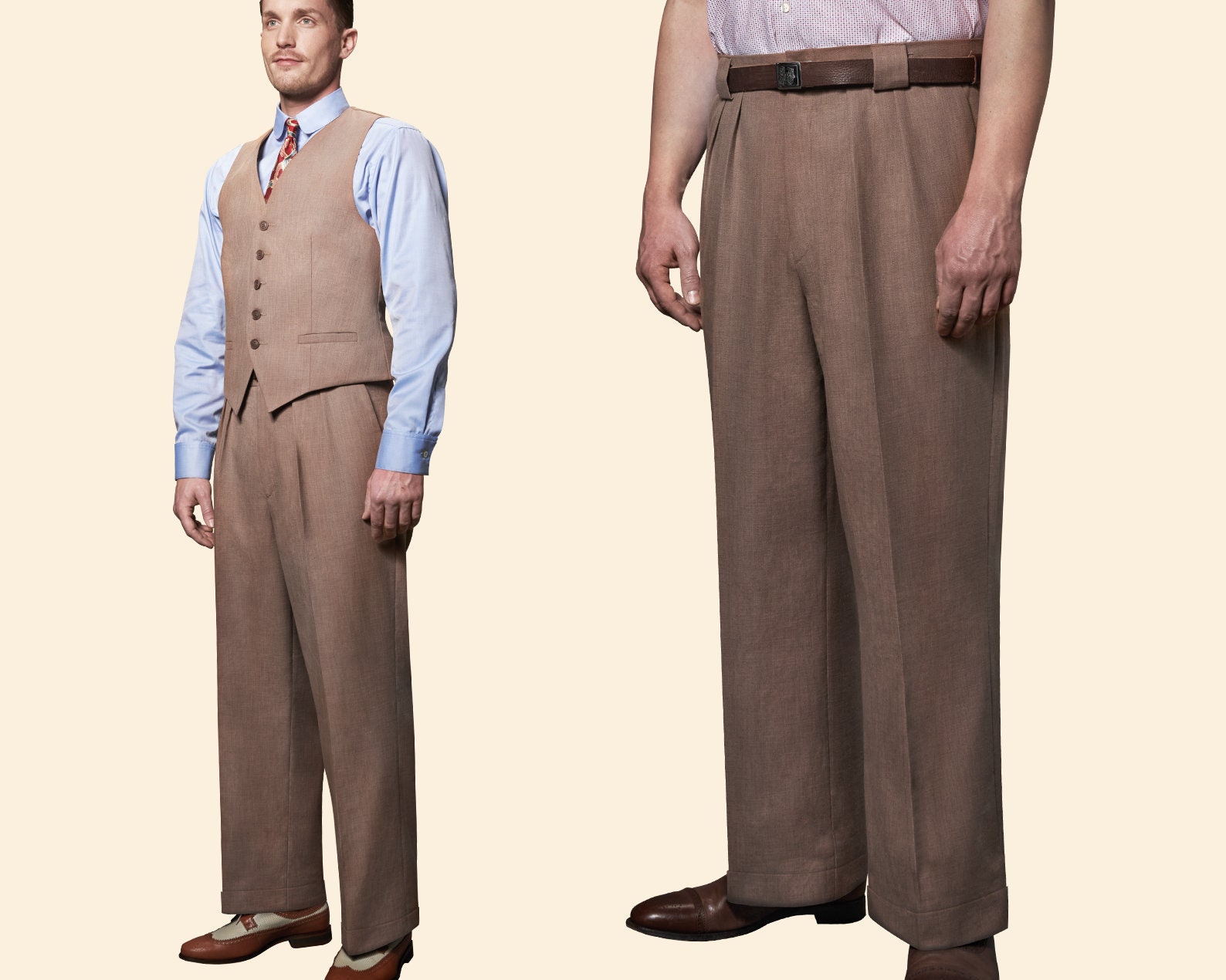 30s 40s TROUSERS Caramel, Light Brown Cotton Linen Blend 30s 40s TROUSERS Caramel, Light Brown Cotton Linen Blend