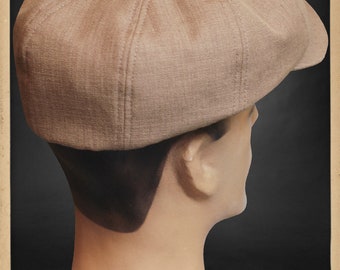 30s 20s Newsboy CAP Light Brown, Almond Linen Blend Swing