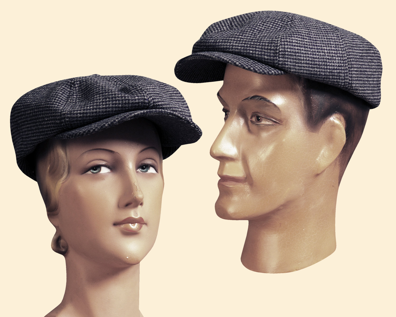 30s 20s Herringbone CAP Blue Tweed Virgin Wool Swing Lindy Hop