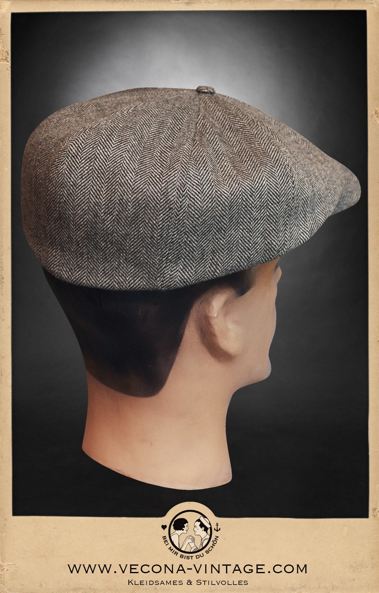 30s 20s Herringbone CAP Brown Merino Wool Swing Lindy Hop 1930