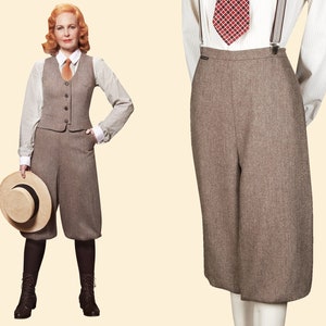 20er 30er 40er Jahre Damen KNICKERBOCKERS Plus Fourschevron tweed braun 100 % Merinowolle garconne 1920 1930 1940