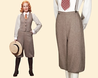 20s 30s 40s ladies KNICKERBOCKERS Plus Fourschevron tweed brown 100% Merinowool garconne 1920 1930 1940