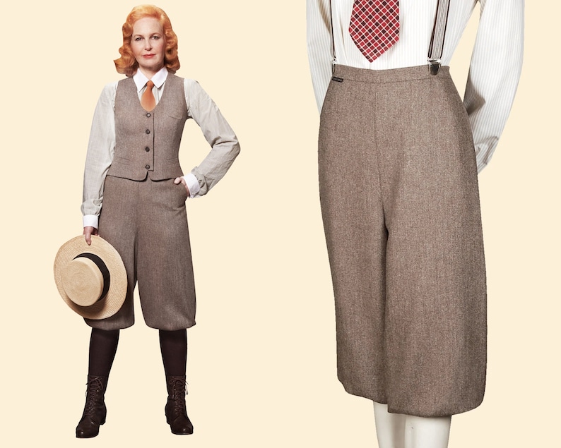 20s 30s 40s ladies KNICKERBOCKERS Plus Fourschevron tweed brown 100% Merinowool garconne 1920 1930 1940 image 1