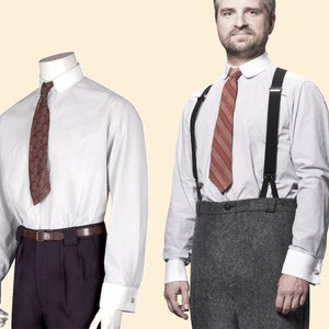 20s 30s striped shirt LONDON grey/white round collar and cuff links 1920 1930