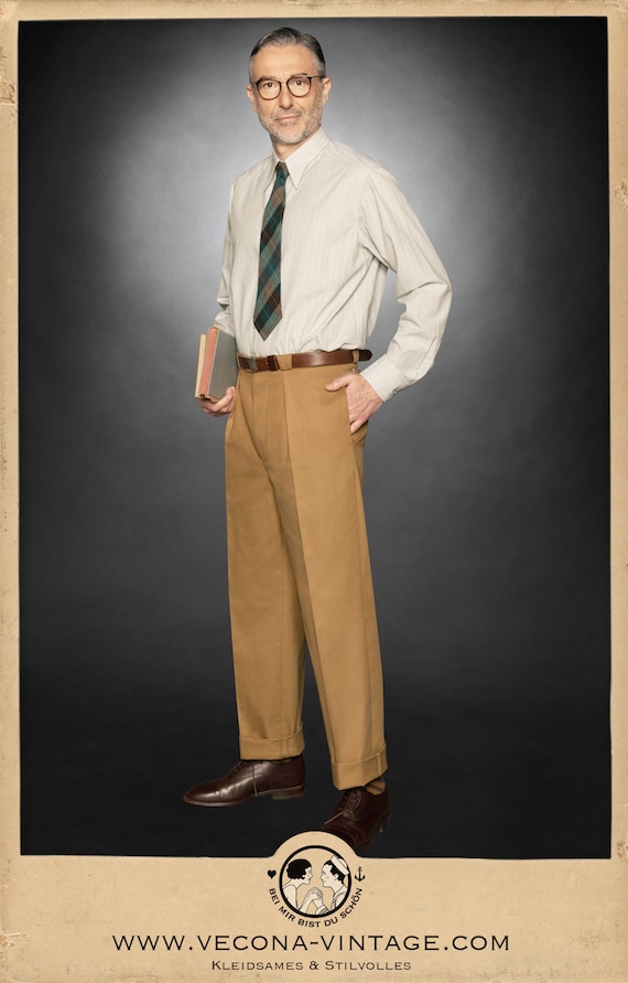 30s 40s Chino Trousers Cotton Tan Swing Lindy Hop Pants 1930 1940