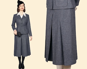 30s blue wool tweed pleated culottes 1930 wide leg high waist