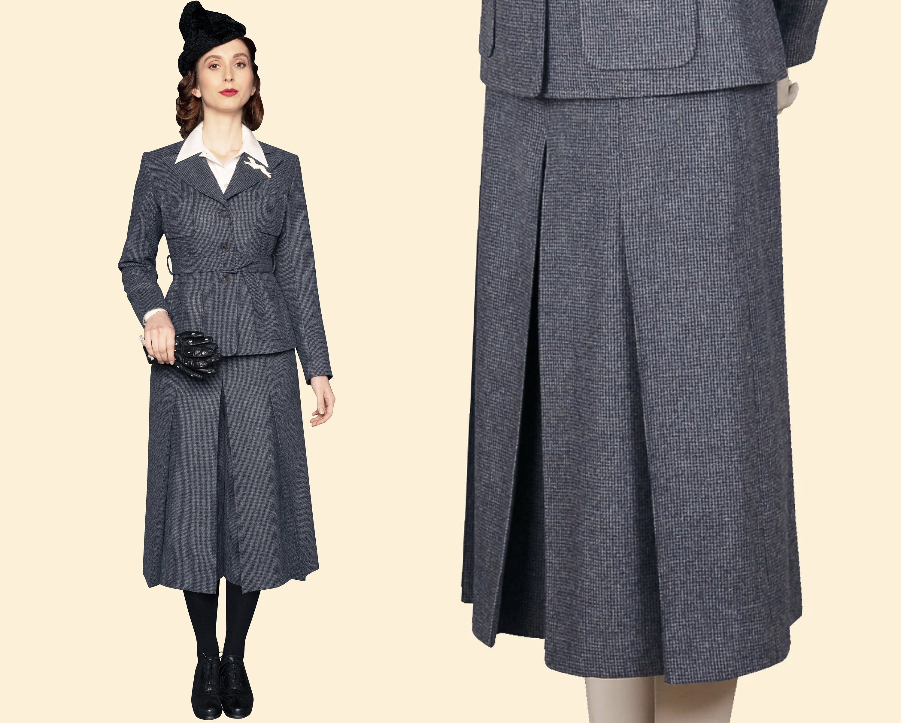 30s Blue Wool Tweed Pleated Culottes 1930 Wide Leg High Waist - Etsy