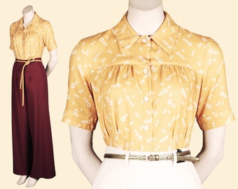 30s 40s crepe blouse CONEY ISLAND yellow 1930 1940