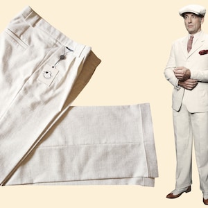 30s 40s TROUSERS ecru cotton linen blend swing lindy hop pants 1930 1940