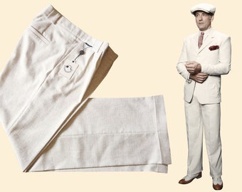 30s 40s TROUSERS ecru cotton linen blend swing lindy hop pants 1930 1940