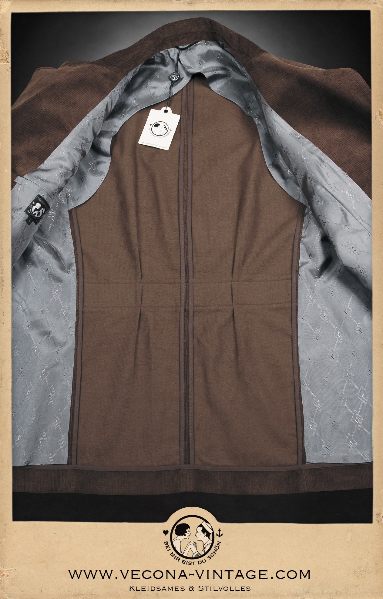 30s 40s JACKET Brown Corduroy 100% Cotton Swing Lindy Hop 1940