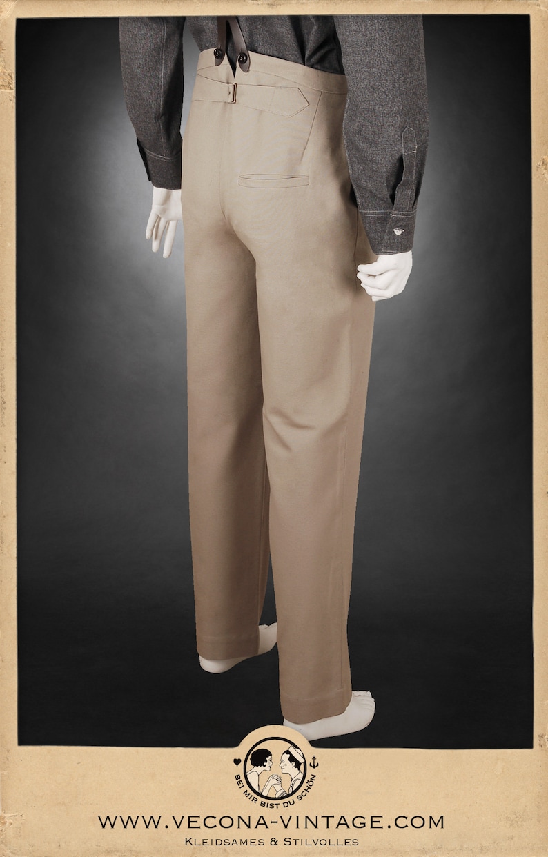 Edwardian Men’s Pants, Trousers, Overalls 20s 30s TROUSERS beige khaki cotton canvas swing lindy hop pants 1920 1930 $218.35 AT vintagedancer.com