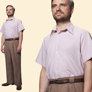 1930s Cotton Shirt, short sleeve, white/red, 100% Cotton
