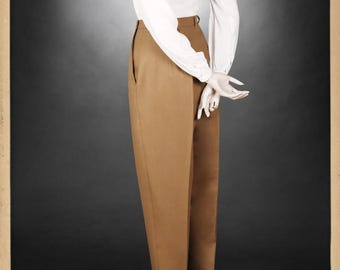 1940s Ladies Cotton SLACKS Trousers 100% Cotton Almond Garconne