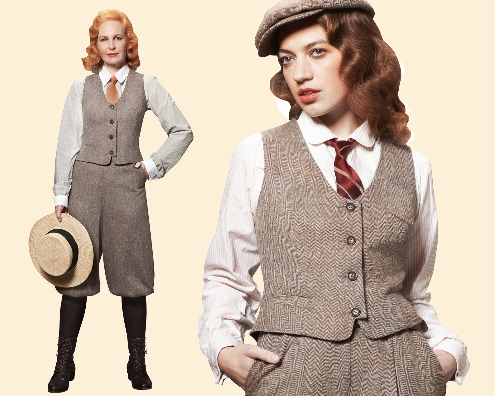 20s 30s 40s Ladies WAISTCOAT Chevron Tweed Brown 100% Merino 20s 30s 40s Ladies WAISTCOAT Chevron Tweed Brown 100% Merino
