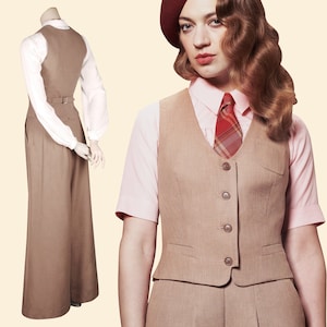 20s 30s 40s ladies linen SHORT WAISTCOAT caramel, light brown, almond garconne dandy 1920 1930 1940