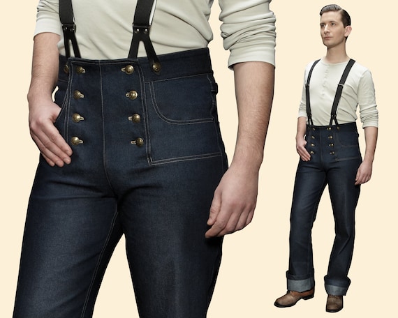 30s 40s WORK TROUSERS Blue Denim Swing Lindy Hop Pants 1930