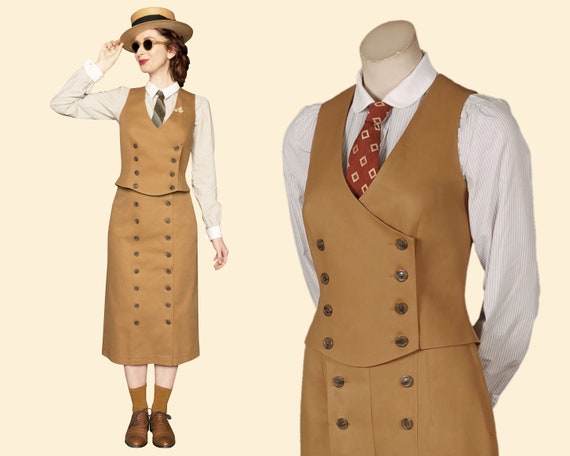 20s 30s Ladies Double Breasted WAISTCOAT Brown Cotton 1920 1930 - Etsy