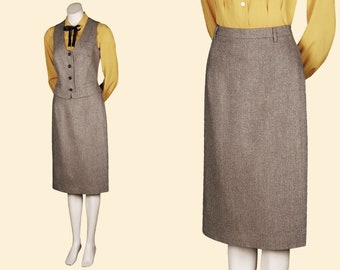 30s 40s brown herringbone merino wool pencil skirt 1930 1940