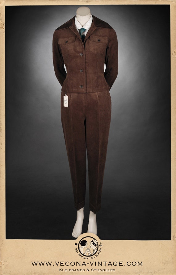 1940s Ladies Corduroy SLACKS Trousers 100% Cotton Brown