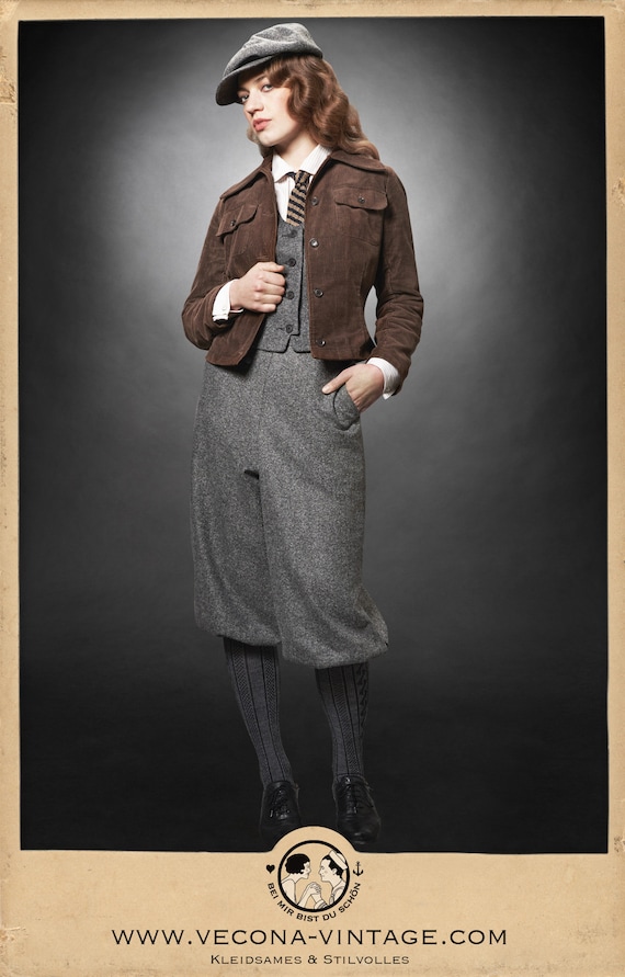20s 30s 40s Ladies KNICKERBOCKERS Plus Fourschevron Tweed Grey 100