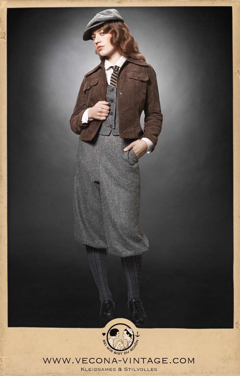 20s 30s 40s ladies KNICKERBOCKERS Plus Fourschevron tweed grey 100% virgin wool garconne 1920 1930 1940 image 2