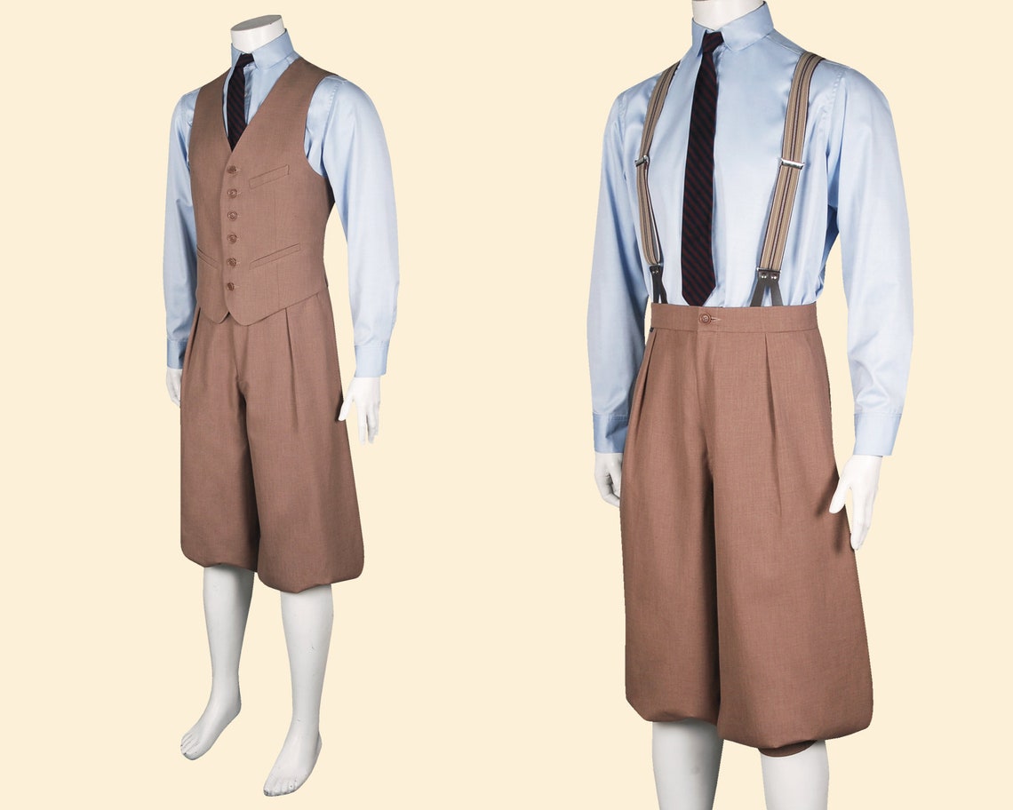 20s 30s KNICKERBOCKERS Plus Fours Caramel, Light Brown Cotton Linen