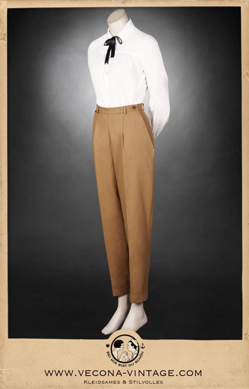 1940年代のレディースコットンスラックスパンツ、100%コットン