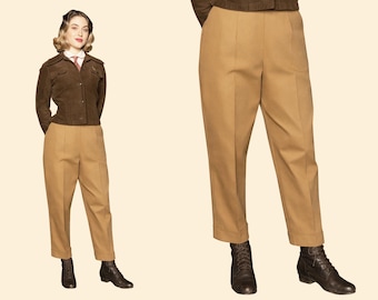 1940s Ladies Cotton SLACKS Trousers 100% Cotton Almond Garconne