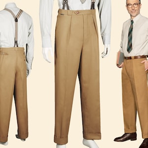 30s 40s Chino Trousers cotton tan swing lindy hop pants 1930 1940