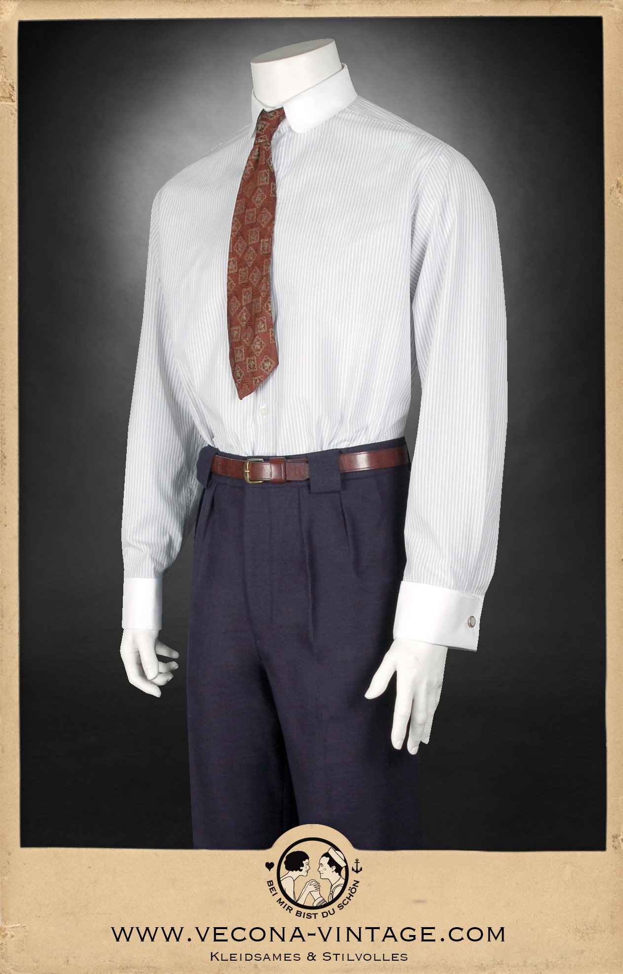 20s〜30sごろ vintage cotton shirts D.stock 20s 30s Striped Shirt LONDON Green/white Round Collar and