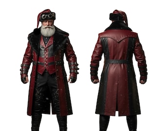 Handmade Steampunk Santa Costume - Gothic Leather Coat & Fur Hat